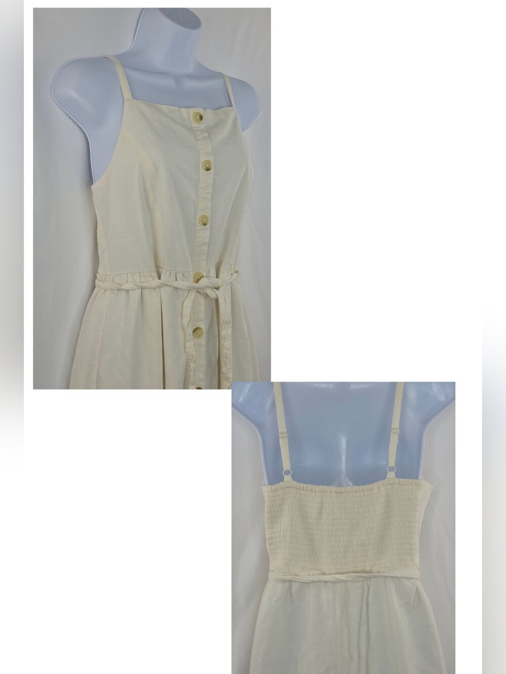 Old Navy M Linen Eyelet Button-Front Cream Midi Dress 4039- - Picture 5 of 7